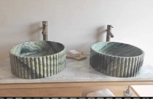 Load image into Gallery viewer, Artistic Fluted Designed Real Marble Green Countertop Sink Wash Basin Modern Style Edition