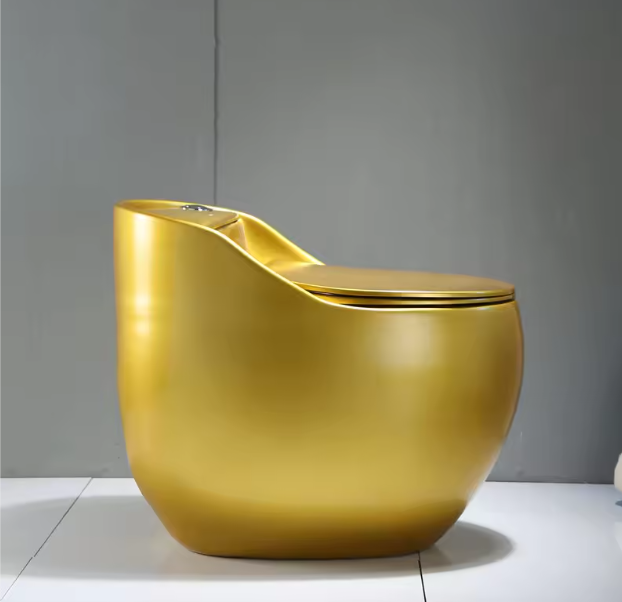 Gold One-Piece Porcelain Egg Toilet with Dual-Flush System