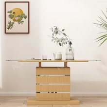 Load image into Gallery viewer, Modern Rectangular Glass Dining Table with Solid Wood Base – 4–6-Seater