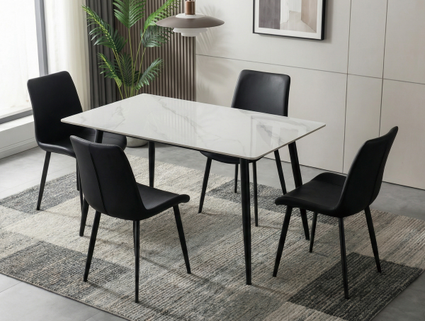 Sintered Stone Top Dining Table - Black Carbon Steel Frame