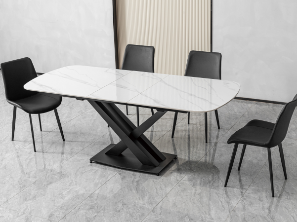 White and Black Finish Stainless Steel Dining Table with Sintered Stone Top