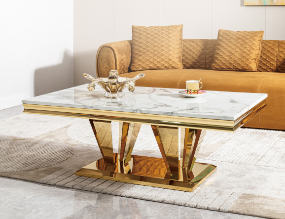 Elegant White & Gold Accent Table - Modern Rectangular Design