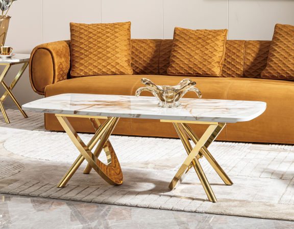 Modern White & Gold Center Table - Elegant Living Room Accent