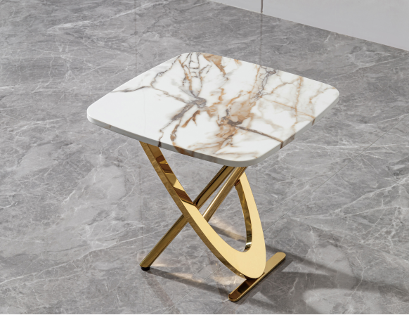 Modern White & Gold Side Table - Square Accent Table