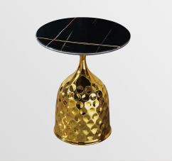 Glam Black Marble & Gold Accent Table - Hammered Iron Side Table