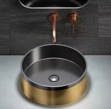 Load image into Gallery viewer, Art Wash Basin Black and Gold Electroplated Porcelain Round Shape Countertop Basin for Bathroom Wash Basin Sink