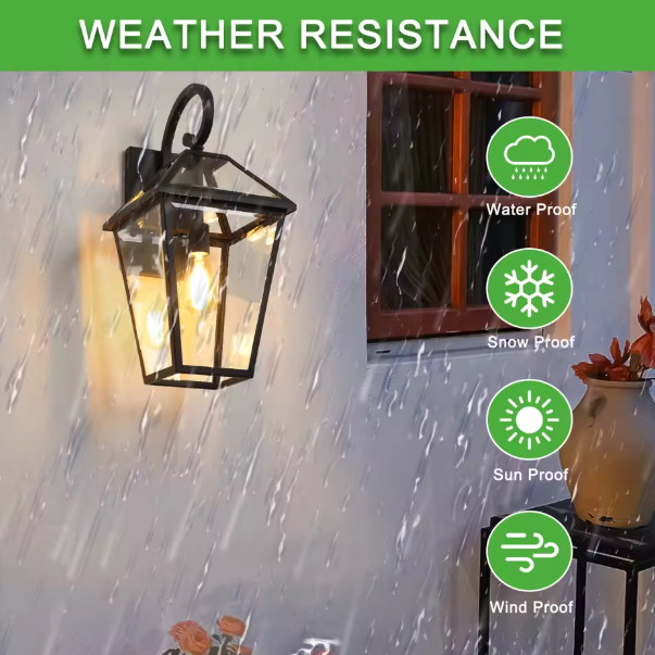 21-Inch Modern Outdoor Wall Lantern Black Metal and Clear Glass Sconce Water-Proof Aluminum Base