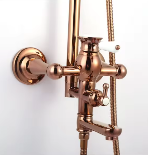 Bathroom Rose Gold Brass Wall Mounted High Pressure Shower Faucet Set