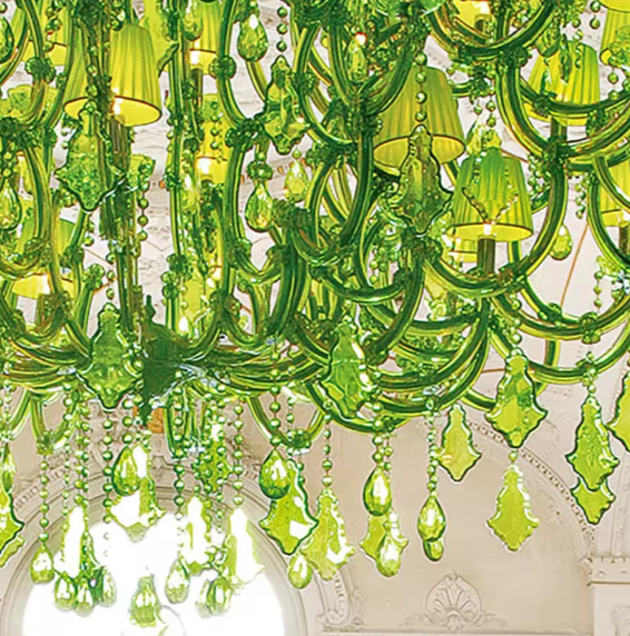 Modern Large Luxury Crystal Chandelier with Green Glass Shades