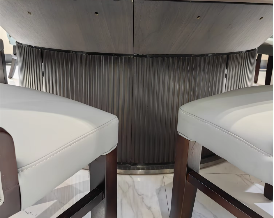 Luxury Solid Wood Electric Rotating Dining Table Desk with Genuine Leather – Large Modern Multi-Function Furniture