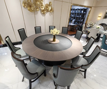 Load image into Gallery viewer, Luxury Solid Wood Electric Rotating Dining Table Desk with Genuine Leather – Large Modern Multi-Function Furniture