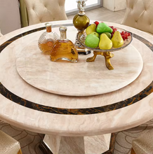 Load image into Gallery viewer, Nordic Round Marble Dining Table with 6 Chairs – Luxury Solid Wood & Genuine Leather Dining Set