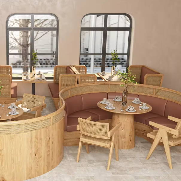 Custom Modern Restaurant Booth Seating – Square Tables & Chairs
