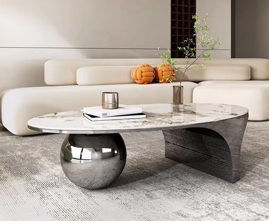 Contemporary Sintered Stone Coffee Table with Stainless Steel Legs – Customizable 130x70x40 cm