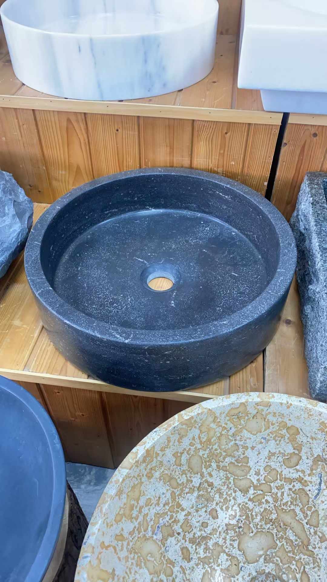 Round Black Basin Countertop Modern Natural Marble Stone