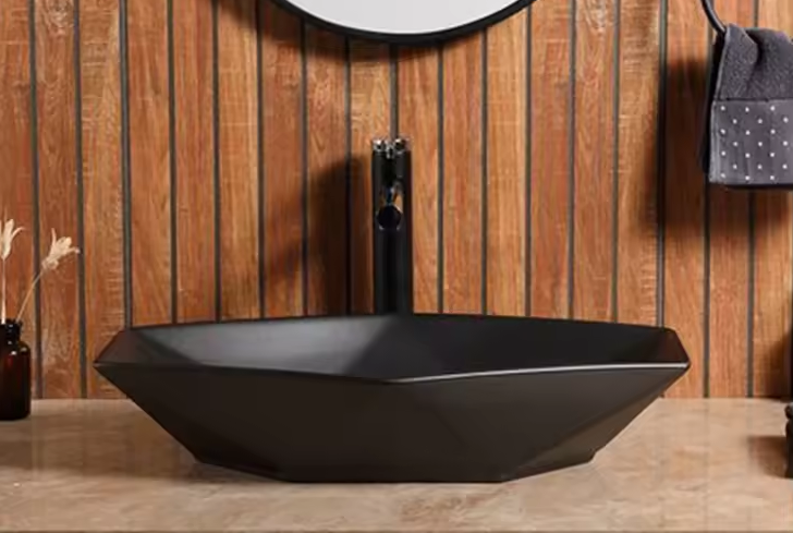 Matte Diamond Sink Basin Tabletop Retro Porcelain Sanitary Ware Counter Top Black Color Bathroom Wash Hand