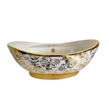 Load image into Gallery viewer, Exquisite Gold Floral Design Luxurious Gold Pattern Electroplated Sink Vessel Tabletop