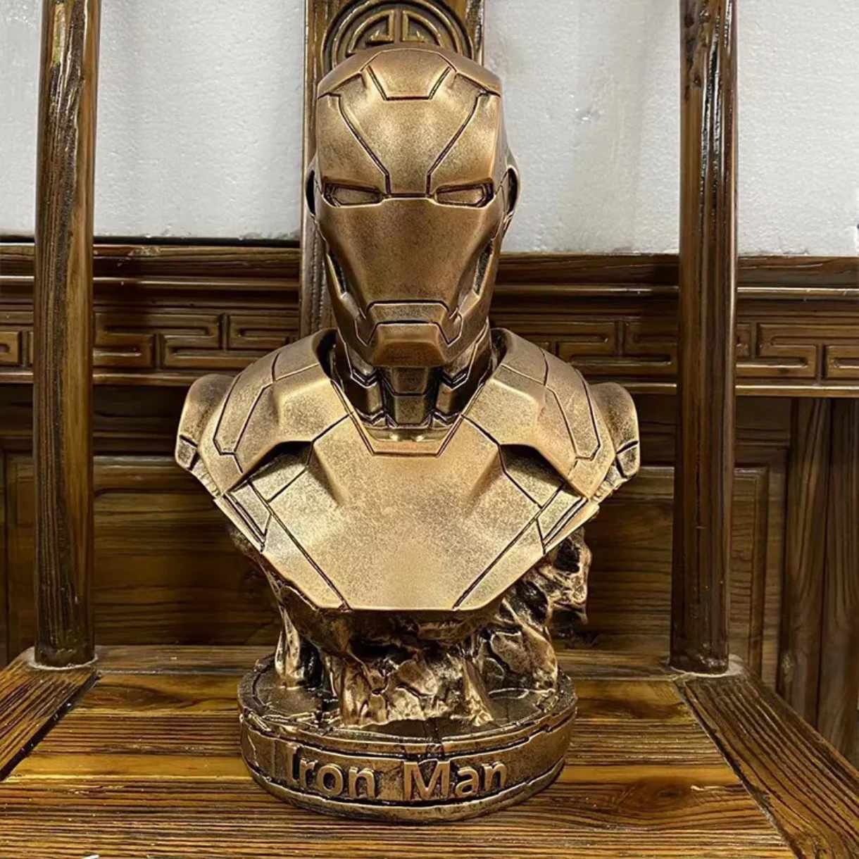 Iron Man Resin Bust Statue Bronze Finish Superhero Sculpture Home Decor