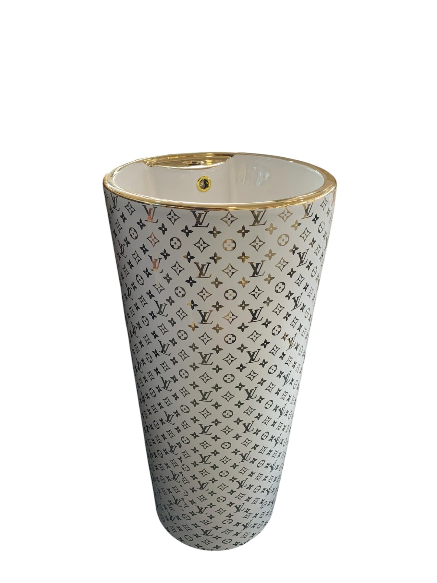 LV Gold Pedestal Wash Basin Sink Luxury Edition Stand Alone