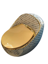 Load image into Gallery viewer, White and Gold LV Inspired Toilet Bowl Electroplated Ceramic Modern Style