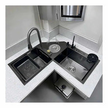 Cargar imagen en el visor de la galería, Modern Handmade Kitchen Sink Corner Wash Basin Black Nano Multi Functional