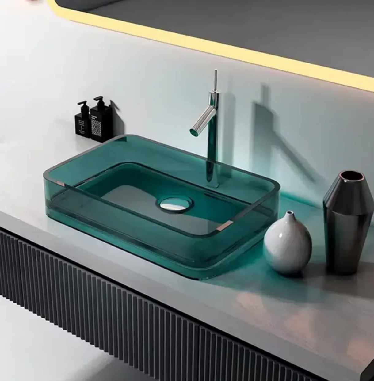 Premium Tempered Glass Rectangular Countertop Basin