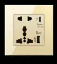 Tempered Glass UK 13A Wall Socket with USB & Type-C Fast Charging – Modern Universal Switch