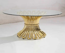 Load image into Gallery viewer, Modern Gold Stainless Steel and Clear Glass Top Dining Table for Outdoor Wedding Hotel Furniture Round Wedding Banquet Table