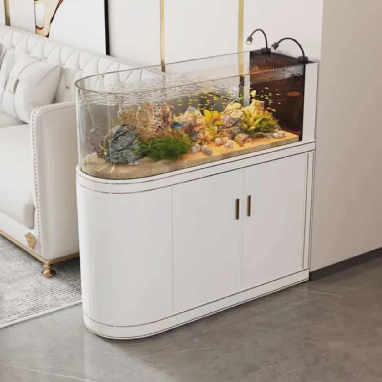 Modern Tempered Glass Aquarium with Cabinet – Luxury Built-In Fish Tank Display