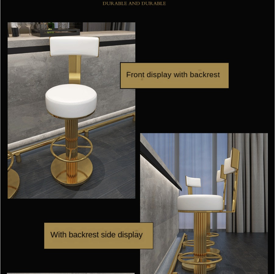 Light Luxury Bar Chair Post-Modern Stainless Steel Metal High-Back Barstool