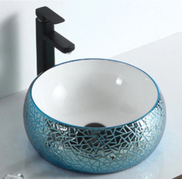 Electroplated Blue wish Porcelain Basin Round Sink Tabletop for Bathroom