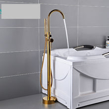 Cargar imagen en el visor de la galería, Bathroom Brushed Gold Floor Mount Free Standing Bathtub Faucet Shower System Set PVD High End