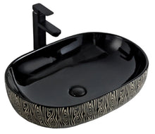 Загрузить изображение в средство просмотра галереи, Black Oval Art Basin  Porcelain  with Wood Grain Textured Exterior