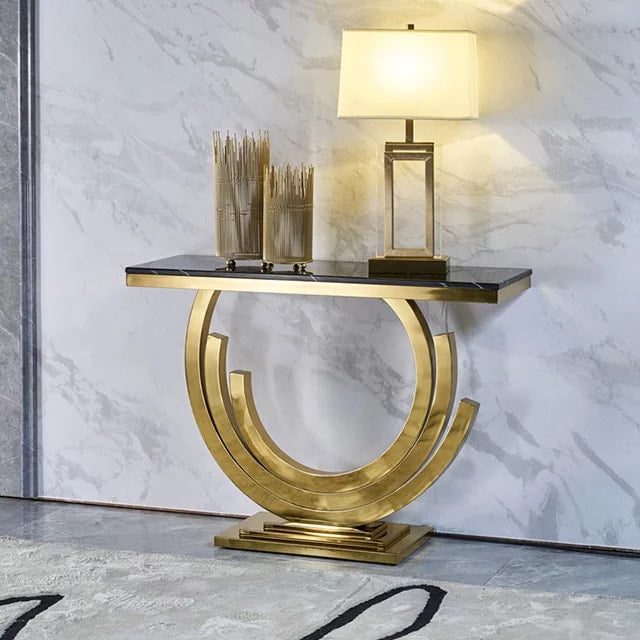 Stainless steel Console Table Black Slate Marble Top Electroplated Gold