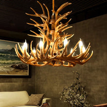 Cargar imagen en el visor de la galería, Rustic Theme Chandelier Retro Resin Deer Horn LED Pendant Lamps