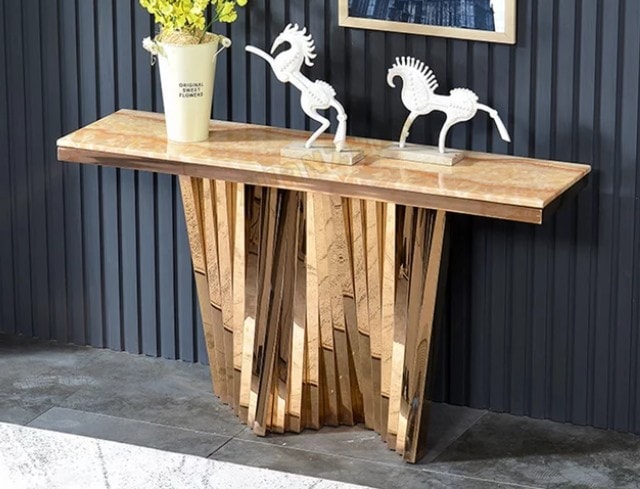 console table for foyer and hallway stainless steel electroplated gold with marble top high end italian quality