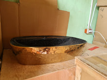 Загрузить изображение в средство просмотра галереи, Porcelain Electroplated Sink Tabletop Bathroom Wash Basin Gold Glossy with Inside Black