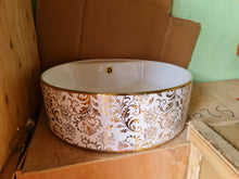 Load image into Gallery viewer, Porcelain bathroom accessories wash basin Floral Leaf Pattern