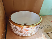 Load image into Gallery viewer, Porcelain Bathroom Accessories Wash Basin Grapes Pattern Gold White