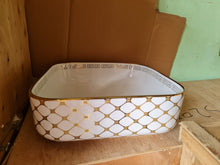 Load image into Gallery viewer, Porcelain Bathroom Accessories Wash Basin White Gold Pattern
