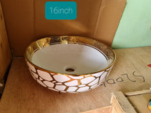 Load image into Gallery viewer, Porcelain Bathroom Accessories Wash Basin Gold White Round