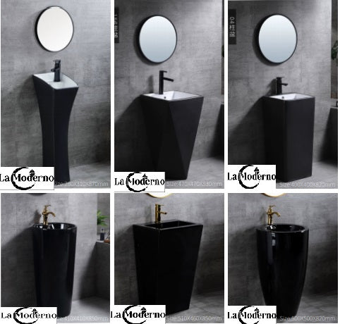 La Moderno Sculptural Black Pedestal Collection Unique Porcelain Shapes Modern Artistic Basins
