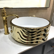 Load image into Gallery viewer, Electroplated Gold Tablet Top Wash Basin Ceramic Sink
