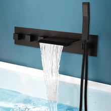 Load image into Gallery viewer, Modern Bathtub Wall Faucet Black Brass Waterfall Spout or Washbasin Wall Faucet Countertop