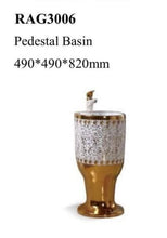 Load image into Gallery viewer, Maebow Golden Bloom Pedestal Basin Porcelain with Intricate Gold Detailing Artistic