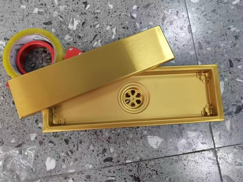 Gold Floor Rectangular Drainer Stainless Steel 30x10cm