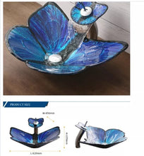 Load image into Gallery viewer, Table Top Butterfly Set Wash Basin Sink Countertop Blue with Faucet