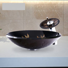 Загрузить изображение в средство просмотра галереи, Black Tempered Glass Round Washbasin Toilet Art Table Wash Basin Pedestal Sanitary Wares Sink Bathroom