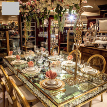 Load image into Gallery viewer, Luxury stainless steel frame glass wedding mirror dining rectangle italian dining table for events