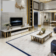 Load image into Gallery viewer, Home furniture living room sets gold center table luxury coffee tables and tv stand modern marble coffee table for sale